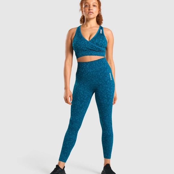 Gymshark Pants - SET-Gymshark Adapt Animal Leggings & Sports Bra-Teal Leopard